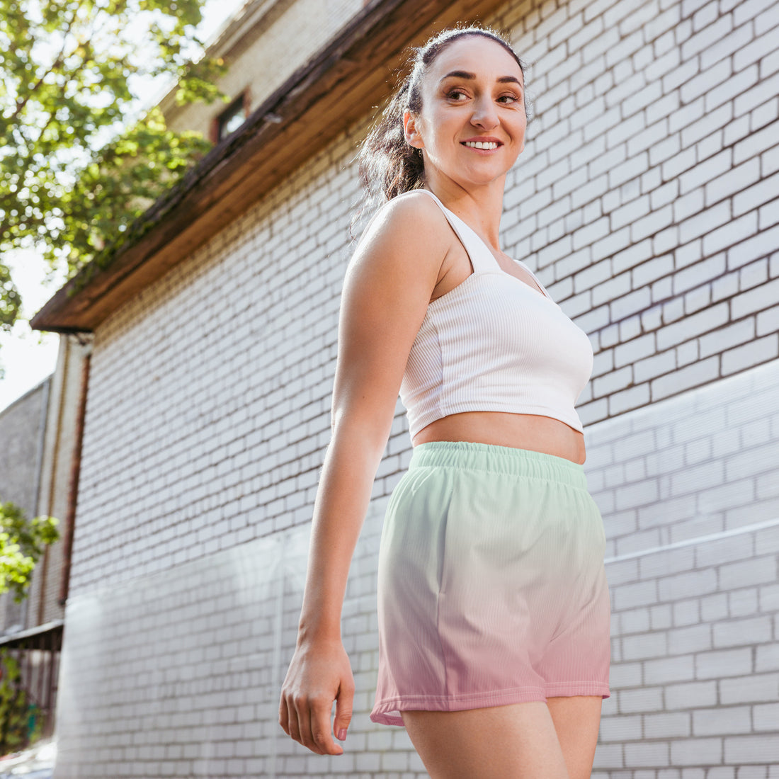 Gradient Pink Women’s Recycled Athletic Shorts